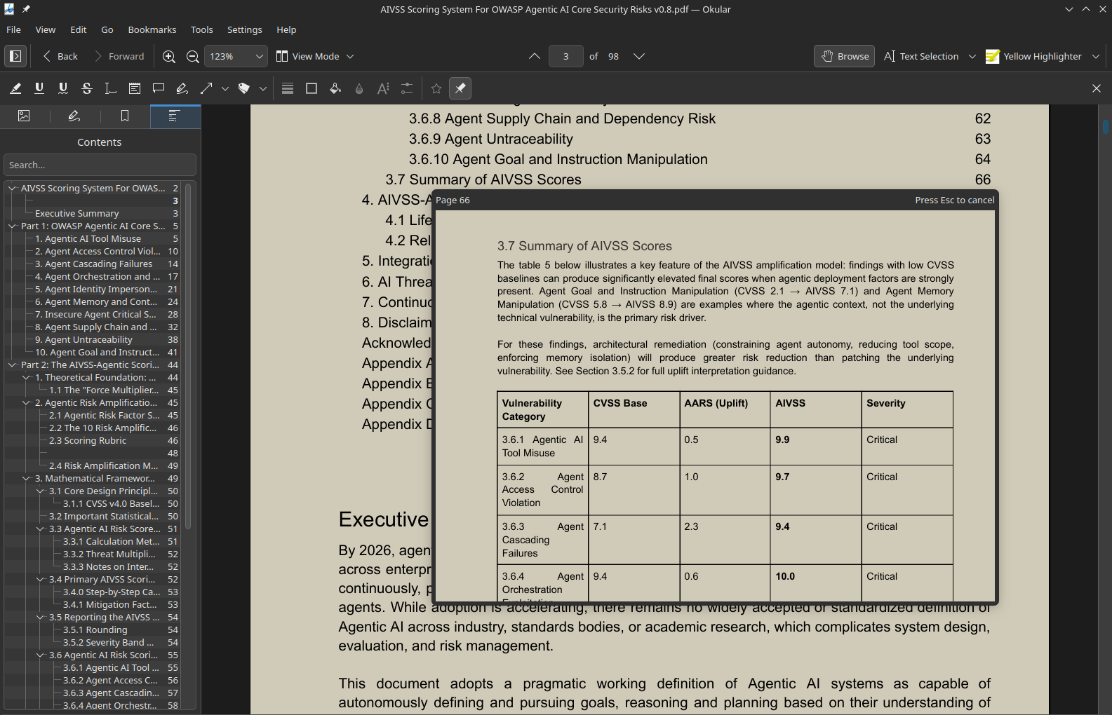 Okular showing a linked destination page in a preview over the current document